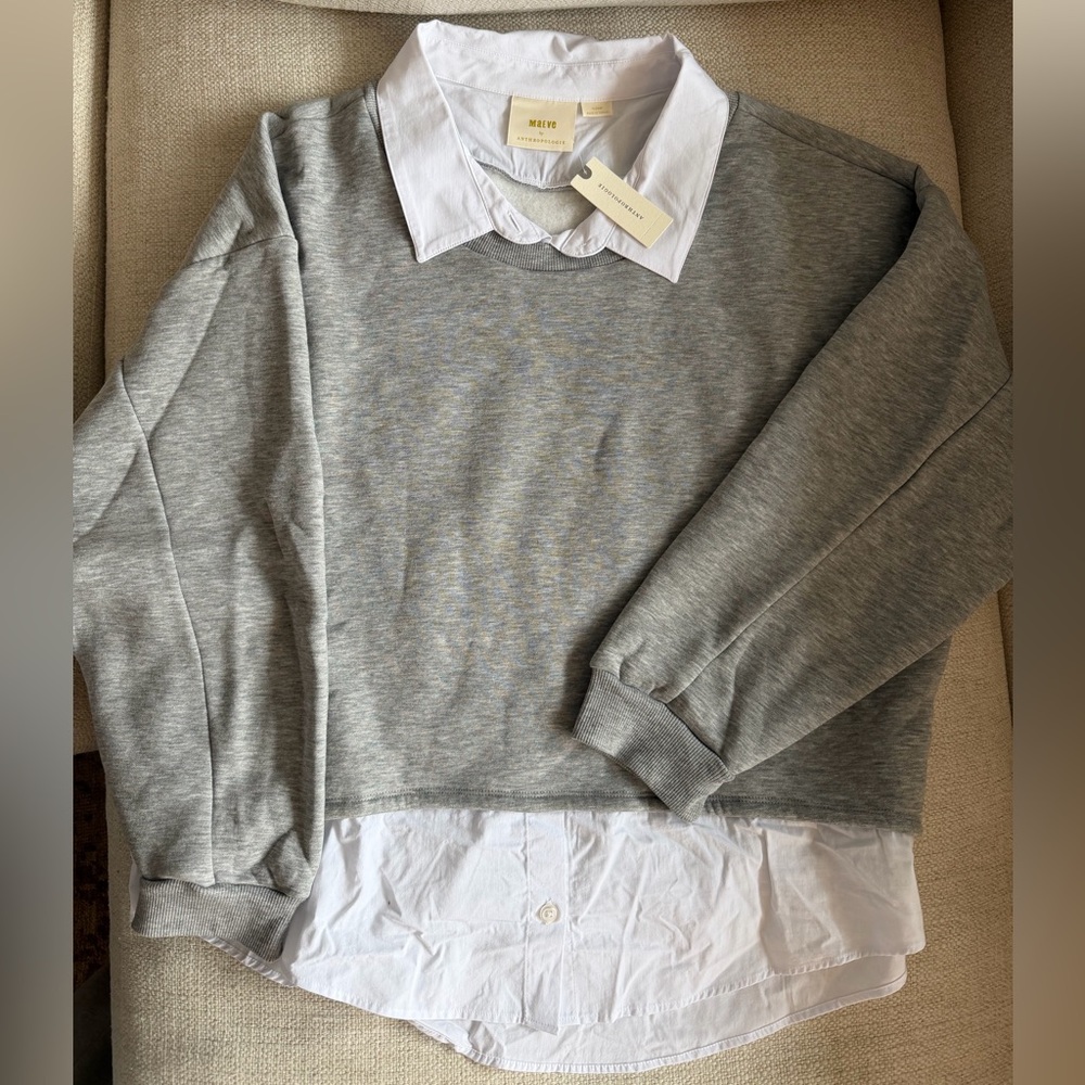 NWT Anthropologie Maeve White and Gray Blouse/ Sweatshirt